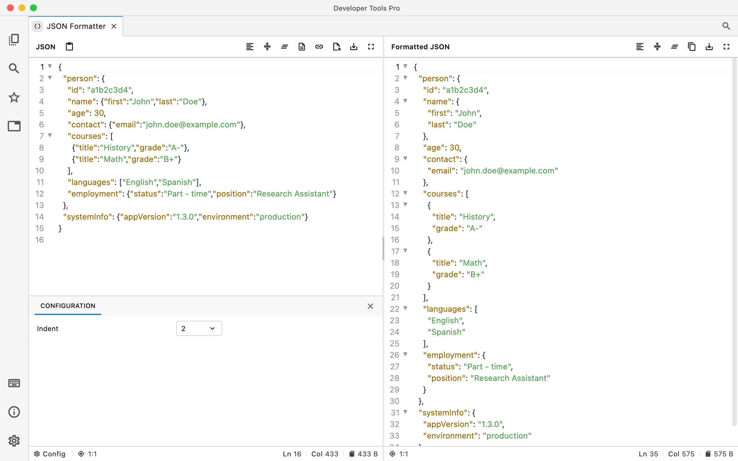 JSON Formatter in Developer Tools Pro