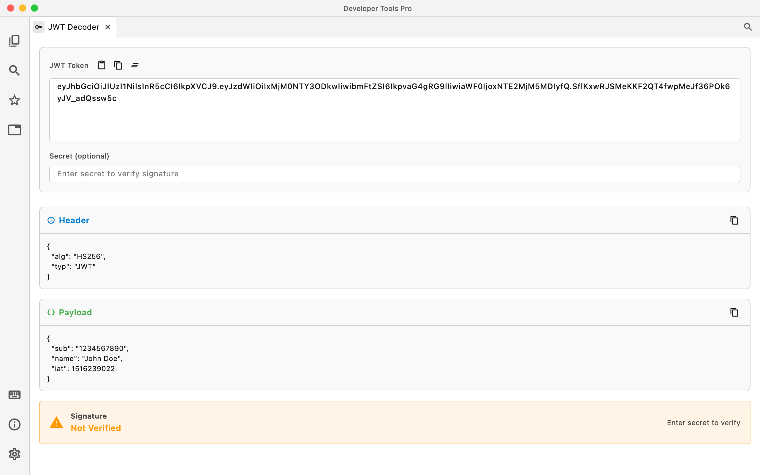 JWT Decoder in Developer Tools Pro