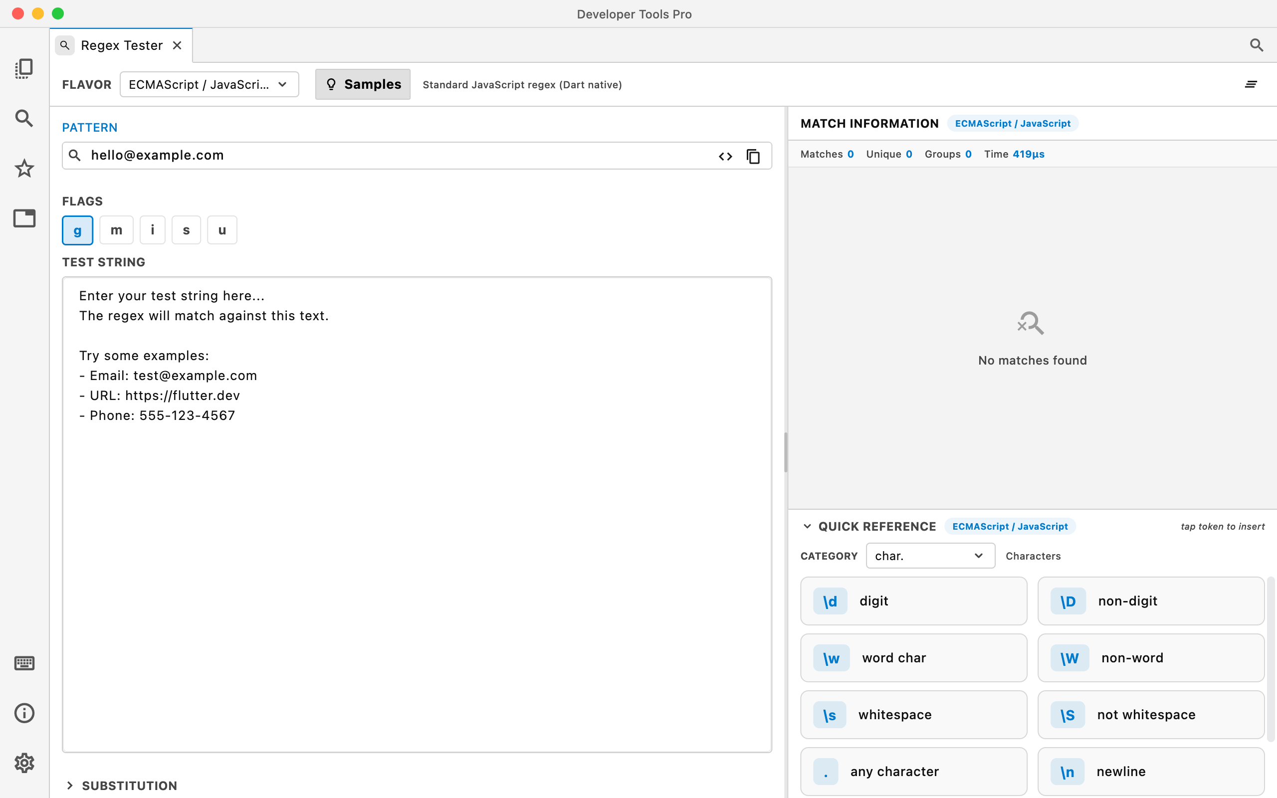 Regex Tester in Developer Tools Pro