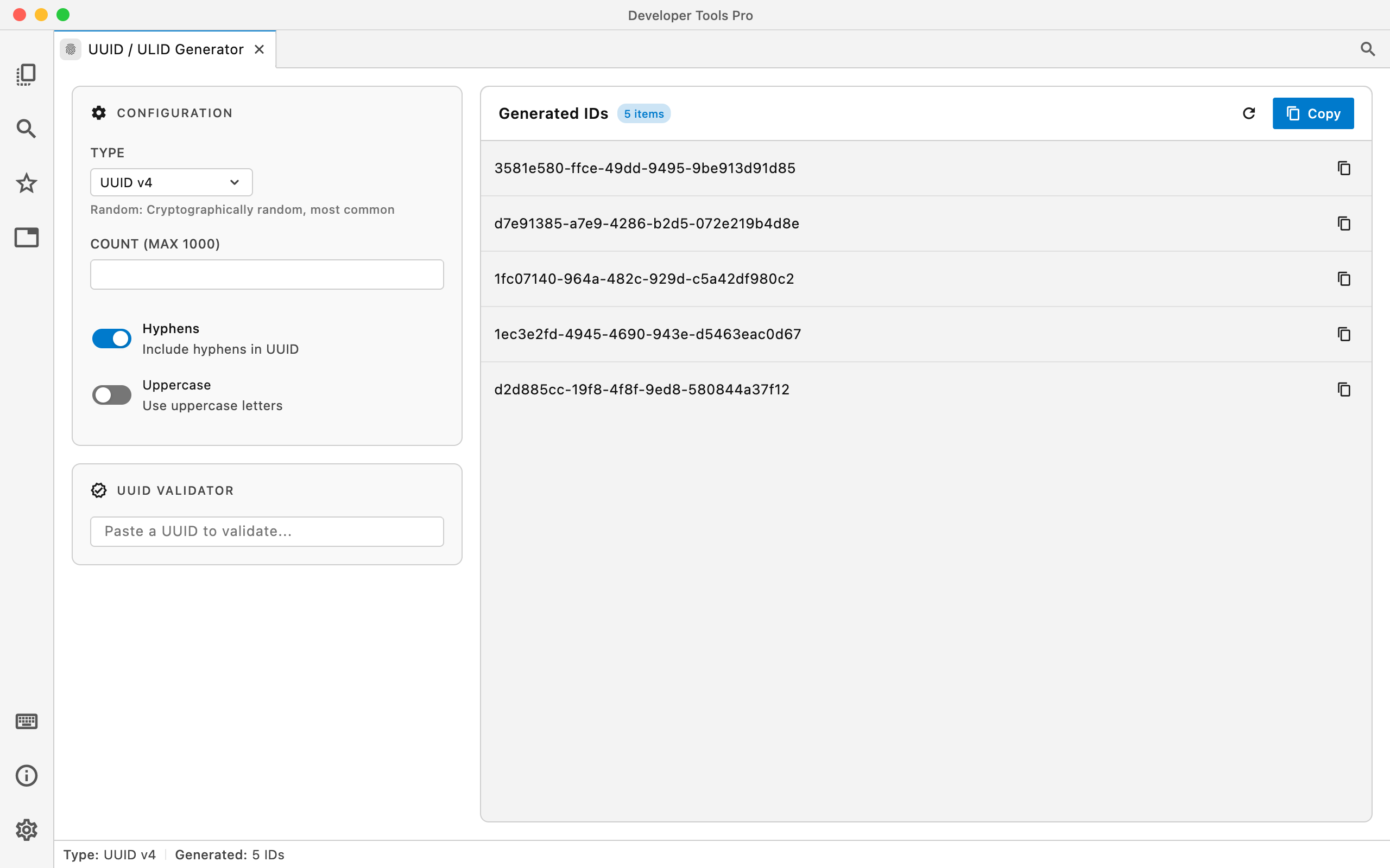 UUID / ULID Generator in Developer Tools Pro